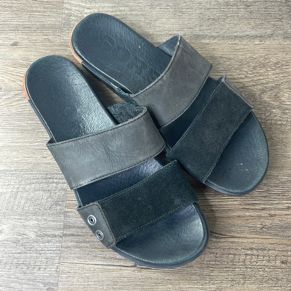 Sorel Women’s Torpeda Slide II Black Leather and SuedeSlip On Sandal,  7.5
